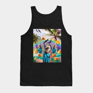 Aloha Cat Hawaiian Cats On Burger Donut Tank Top